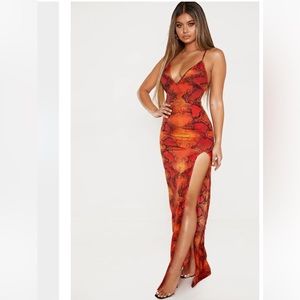Pretty Little Thing Orange Snake Print Strappy Maxi Dress